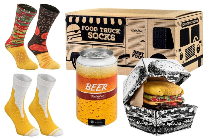 Food truck socken box 3 paar pommes bier