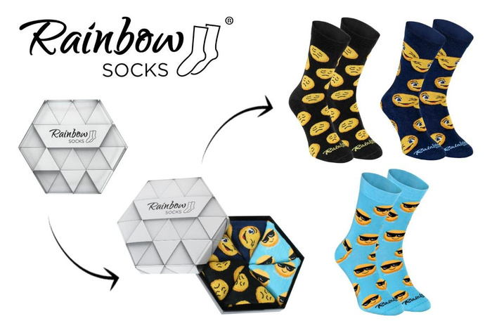 Emoji socken box schwarz blau dunkelblau 3 paar