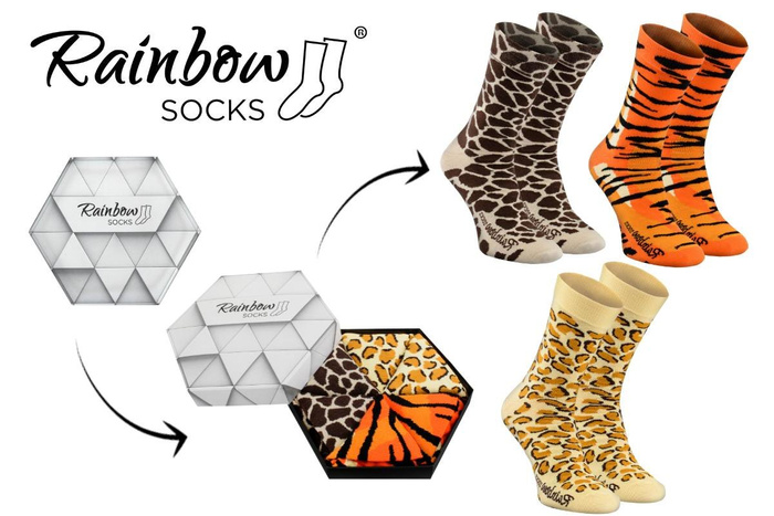 Wild socken box giraffe tiger panther 3 paar