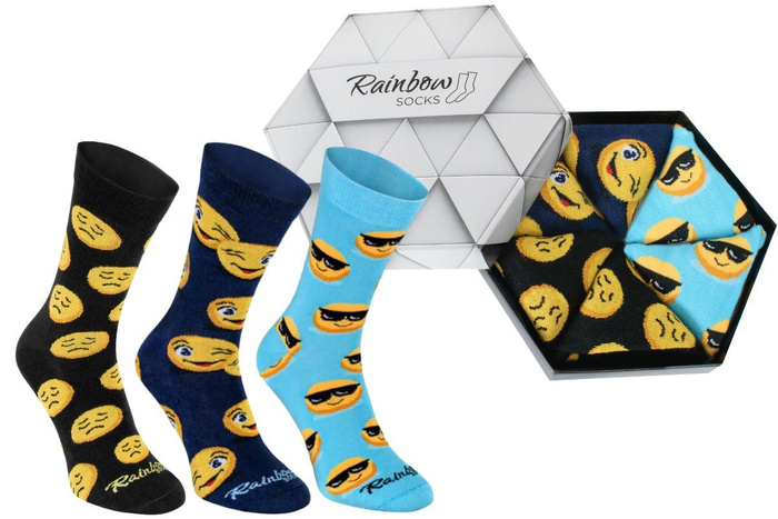 Emoji socken box schwarz blau dunkelblau 3 paar