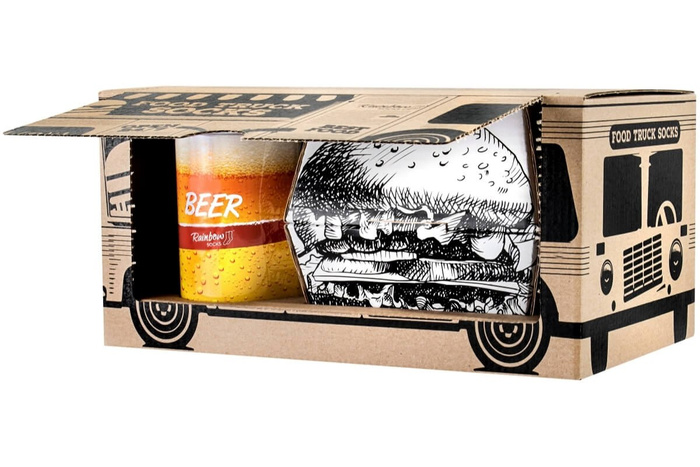 Food truck socken box 3 paar pommes bier