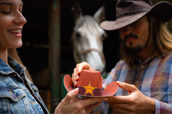 Wild West Cowboy Hat Socken Box 2 Paar