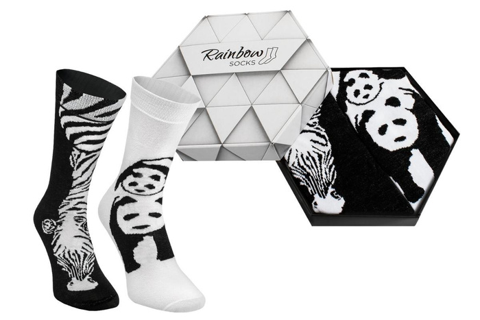 Black & white animals sockenbox panda zebra 2 paar