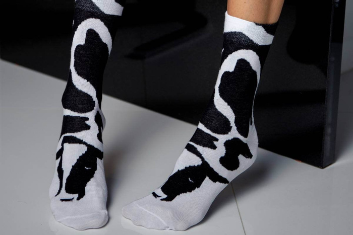 Schwarze und weiße baumwollene socken kuh 1 paar