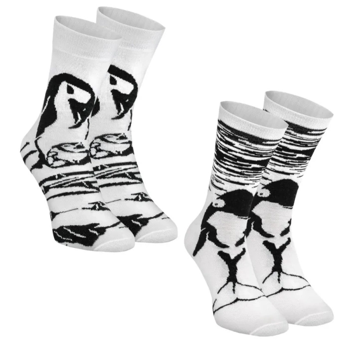 Schwarz-Weiß Tiere Socken Box Pinguin Orca