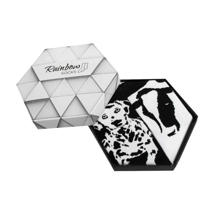 Schwarz-Weiß Tiere Socken Box Dalmatiner Kuh